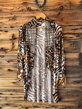 JOSTAR | Animal Print Open Front Duster Cardigan XL